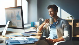 Pessoa tranquila realizando a declaração de imposto de renda 2026 com ajuda profissional.