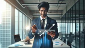 Empreendedor focado analisando o crescimento do seu negócio para migrar de MEI para ME.